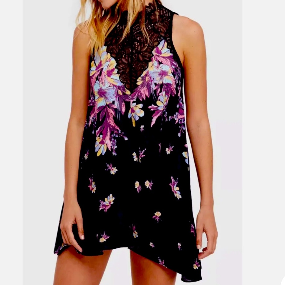 Free people floral and lace tunic dress
